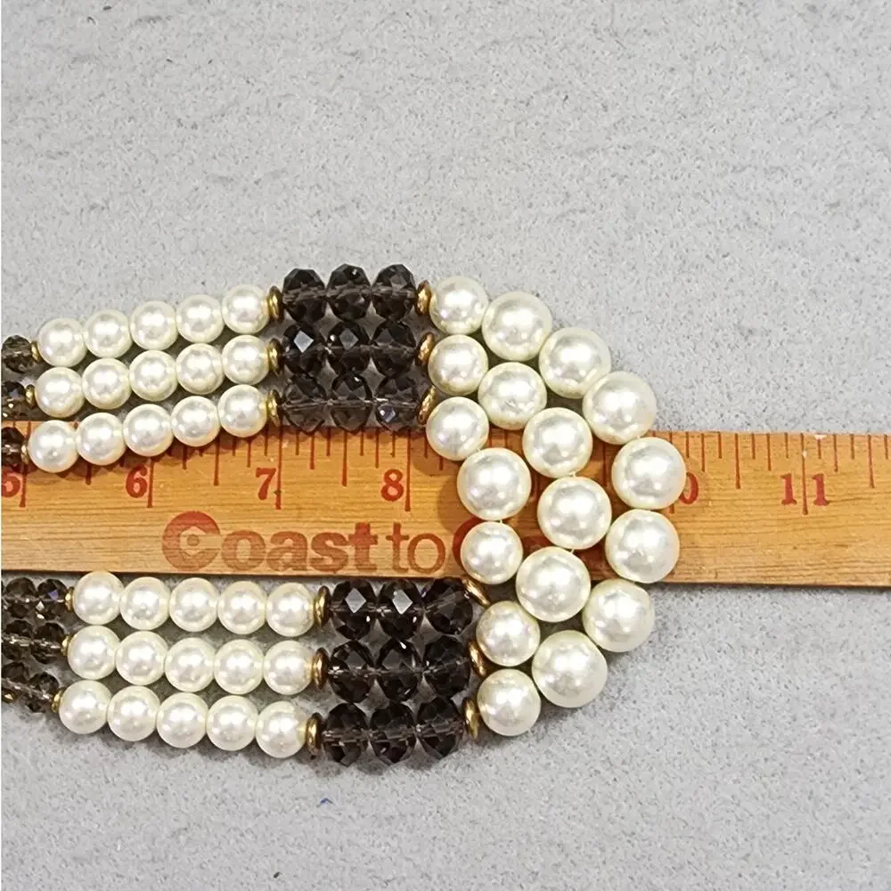 Crystal Necklace Clip-On Earrings Kenneth Jay Lane Three Strand Faux Pearl Brown